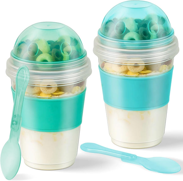 Freshmage Yogurt Parfait Cups with Lids, 2 Pack 20 oz Reusable Overnight