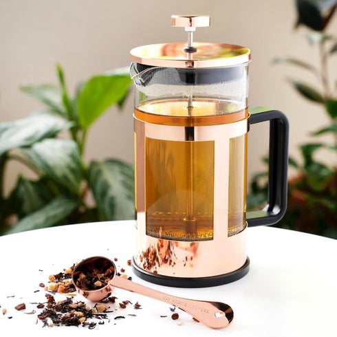 Pinky Up Piper 34 oz Rose Gold Tea Press Pot, French Press for Loose Leaf Tea and Coffee