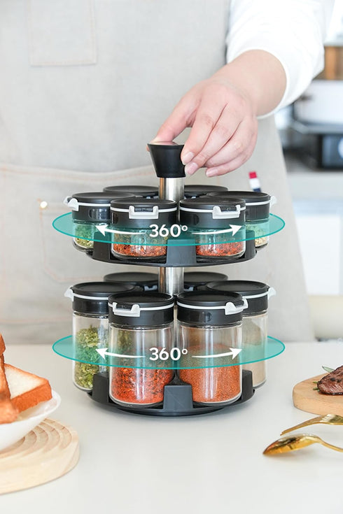 Aurakoa 360 2 (6 6 Counter rotating tier jars spice rack small large spice jars) Revolving Seasoning Organizer.