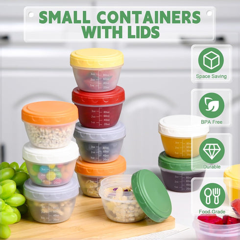 24pcs 4 oz 1/2 Yomarket Small Plastic Containers with Lids, Reusable Cup Small Food Storage Containers, Leakproof