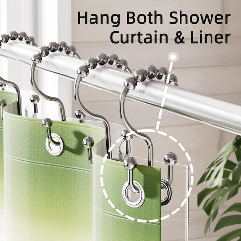 Amazer Shower Curtain Rings - Rust-Resistant Metal Double Hooks for Bathroom Shower Curtain Rod, Chrome, Set of 12