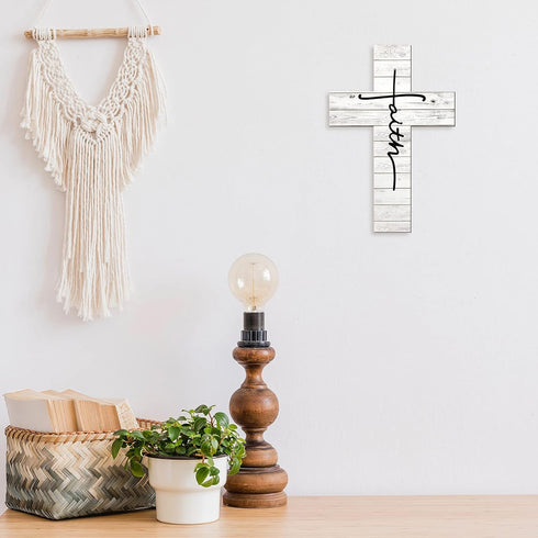 Jetec 3 Pieces Faith Love Hope Cross Sign - Rustic Wood Wall Hanging Decor, 12 x 8 Inch