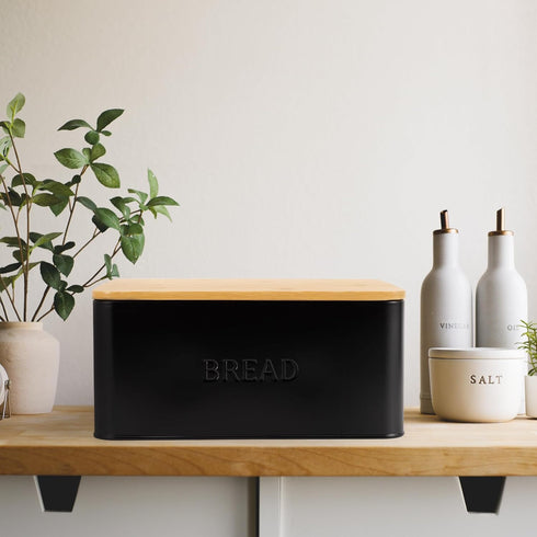 Countertop ZICOTO Beautiful Bread Box With Wooden Lid For Your Kitchen - Spacious Container Perfectly Stores Your