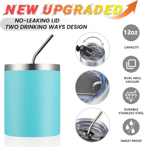 12oz/8Pack 8 Pack) MEWAY Insulated Stainless Steel Reusable Mug, Double Wall Durable Coffee Cup, Powder Coat