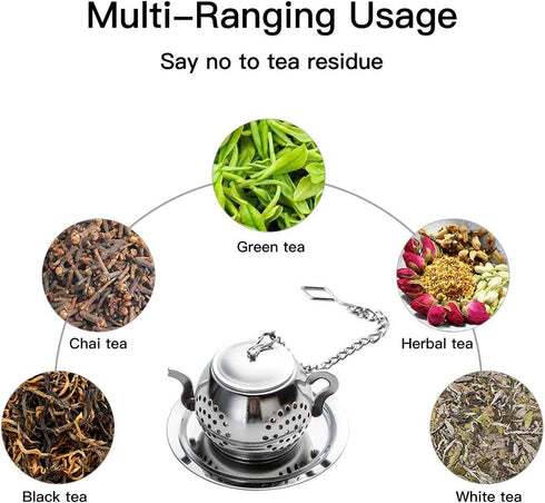 4Pcs Stainless Steel Tea Balls for Loose Leaf - Tea Infusers with Chain Hook and Saucer (Silver)