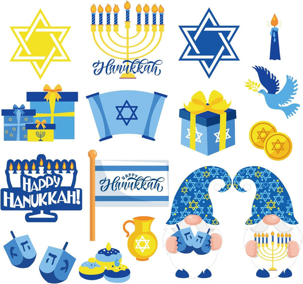 Whaline 17Pcs Hanukkah Fridge Magnets, Yellow Blue White Happy Hanukkah Magnetic Stickers for Holiday Decor