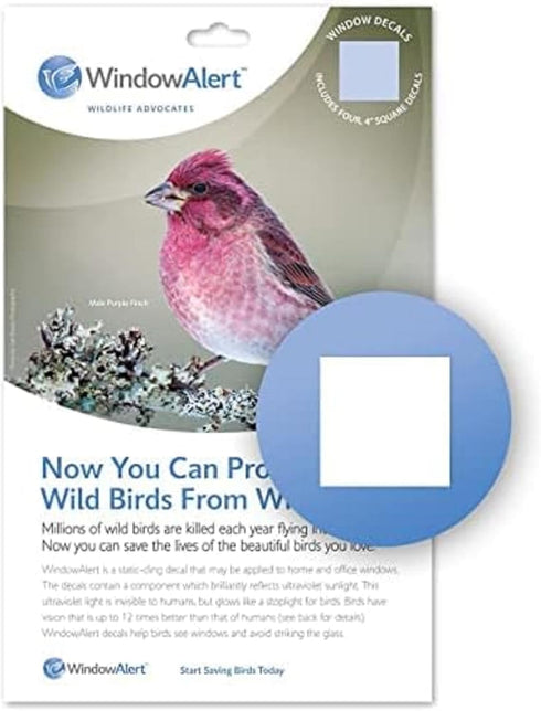WindowAlert Classic Square Anti-Collision Decal, UV-Reflective Window Decal to Protect Birds from Glass