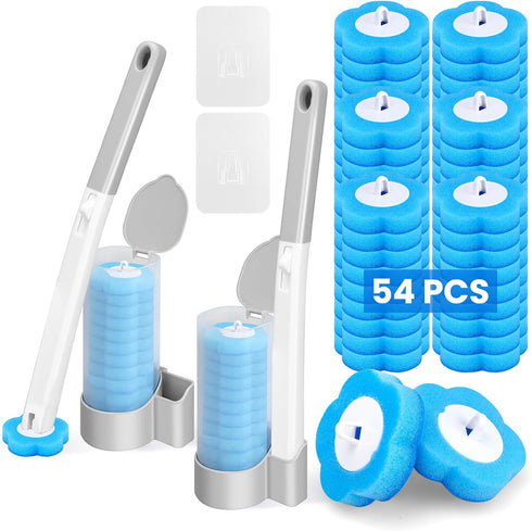 KCHDZJU 2 Pack Disposable Toilet Brush with 54 Refills, Toilet Wand Starter Kit,