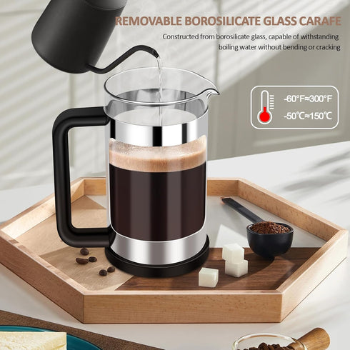 RAINBEAN French Press Coffee Maker, 12 Oz Mini Coffee Press, 1 Cup, with 3 Filterations, Borosilicate Glass