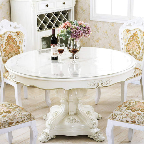 32 Inch 1.5mm Dia Thick Round Clear Table Cover Protector PVC Vinyl Plastic Tablecloth Kitchen Table Covers Crystal