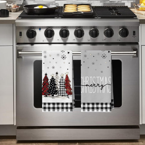 18x26 Inch Set 4 Artoid Mode Black Xmas Tree Snowman Merry Christmas Kitchen Towels, Quick Dry Microfiber Cloth Dish
