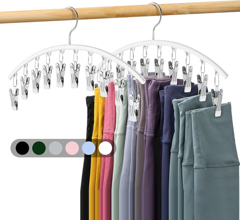 Legging Organizer for Closet, Metal Yoga Pants Hanger with Rubber Coated, 2 Pack with 10 Clips, White