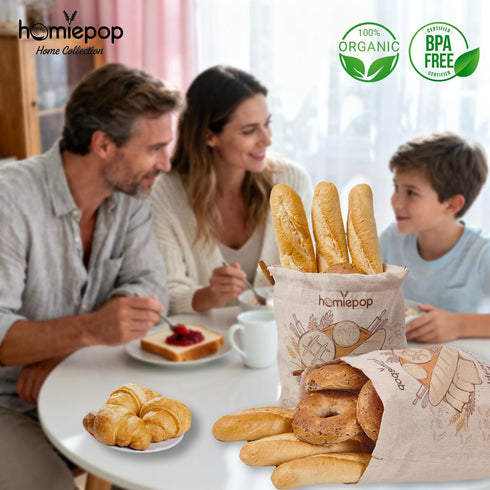 HomiePop (3 Pack) 17x13 Inch Bread Bags for Homemade Bread Linen Reusable Sourdough Bread Bags with TPU Lining Keeps