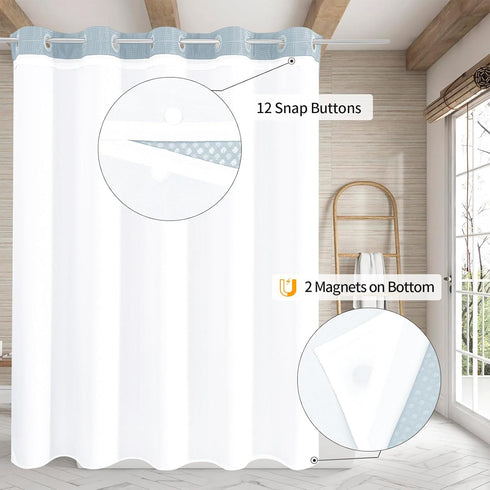 Set, MitoVilla No Hooks Needed Blue Waffle Shower Curtain Liner Modern Waffle Weave Heavy Duty Fabric Cloth Shower