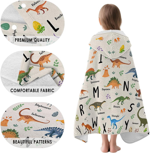 30" 50", Dinosaur Hooded Beach Towel for Kids, Alphabets Hooded Towels for Toddlers x Kids Beach Towels for Pool