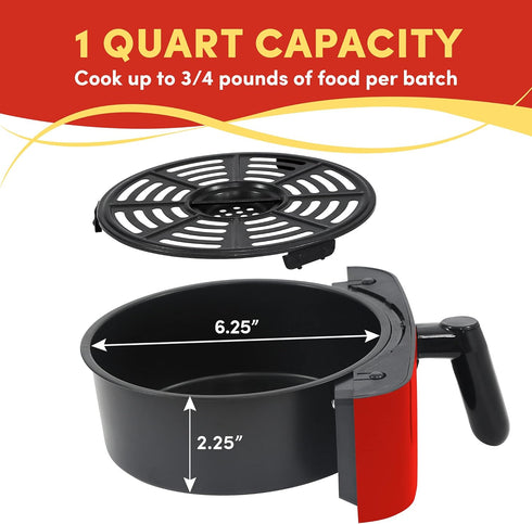 Elite Gourmet EAF-3218R Personal 1.1 Quart Compact Electric Hot Air Fryer - Oil-Less Healthy Cooker with Timer, Red