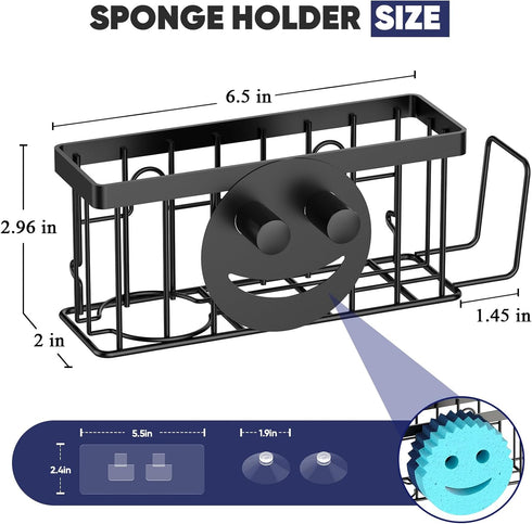 Face,4-in-1 1 MURLONG Sponge Holder for Kitchen Sink,Sink Caddy Smiley Sponge Holder with Suction Cups & PCS Adhesive