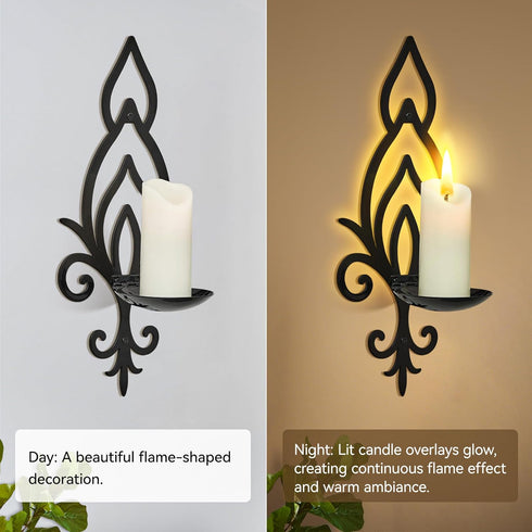 Set 2, Wall Candle Sconces of Vintage Flower-Shaped Metal Candle Holders for Pillar, Tealight, and LED Candles, Rustic