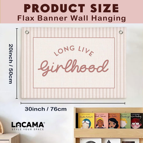 30x20 Lacama Long Live Girlhood Banner, Girls Room Decor Pink Linen Banners Wall Hanging Banner Flag Decor for Toddler