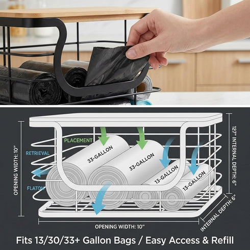 2-Pack 10-Inch 13 33 11" 7.1" 5.9" REFGY Stackable Trash Bag Holder with Natural Fiber Top, Wide Opening Garbage Bag