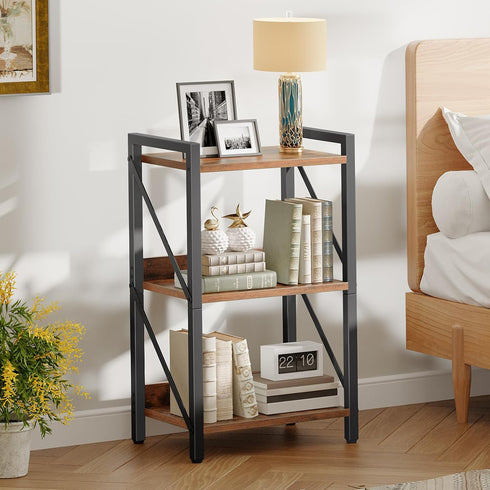3-Tier BF71SJ01 HOOBRO Bookshelf, Industrial Bookcase, Book Shelf Storage Organizer, Small Bookshelf with Metal Frame