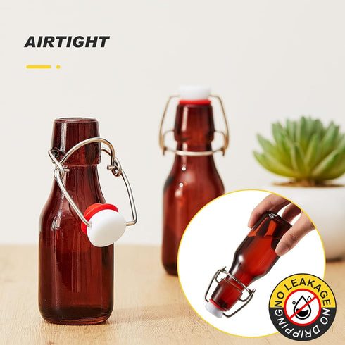 24 Favors(3.3 oz,Amber) Tessco Pcs Mini Swing Top Glass Bottles with Stoppers Small Flip Top Bottles with Airtight Lids