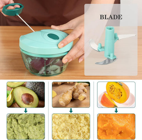 Cambom Manual Food Chopper, Hand String Vegetable Cutter for Onions, BPA Free, 550ml Blue
