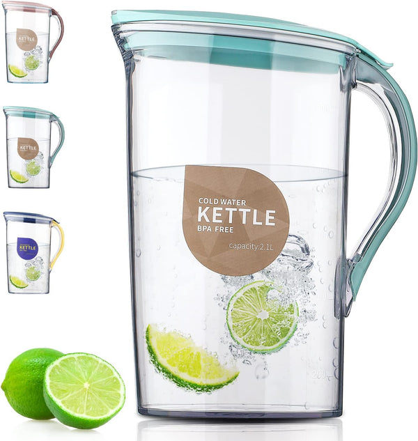 Berglander 71 OZ Fridge Door Water Pitcher with Lid, Clear PET Water Jug for Making Tea, Juice, and Cold Drinks