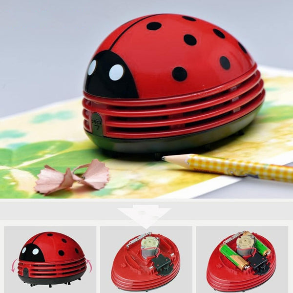 Mini Desktop Vacuum Cleaner Cartoon Ladybug Sweeper Handheld Vacuum for Cute Red Ladybird Shape