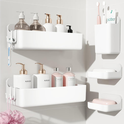 Nieifi Adhesive Wall Shelf, Shower Shelves 5 Pack with Soap Holder, Shower