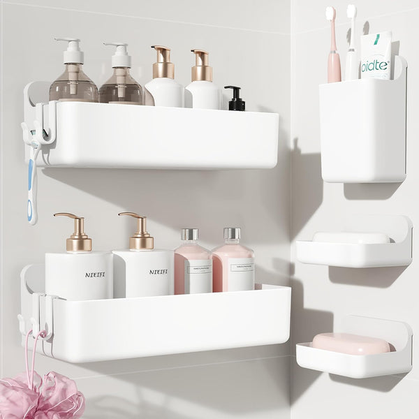 Nieifi Adhesive Wall Shelf, Shower Shelves 5 Pack with Soap Holder, Shower