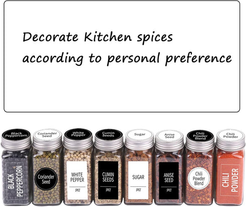 SWOMMOLY 892 Spice Jar Labels in 5 Types with Chalk Marker Set, 800 Printed Spice Labels with 92 Extra Write-on Stickers