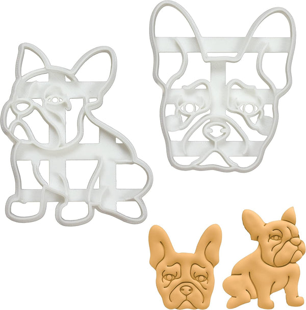 Set of 2 French Bulldog Cookie Cutters, Body & Face Designs, 2 Pieces by Bakerlogy