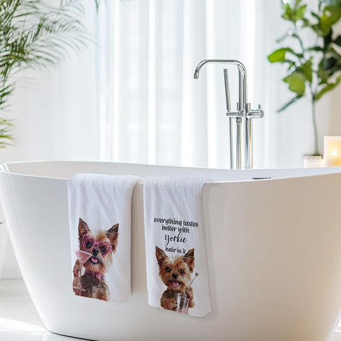 Cabana Bro 16x24 Inch Set 2 Funny Yorkshire Terrier Kitchen Towels, Yorkie Gifts for Women Dog Lovers, Yorkshire