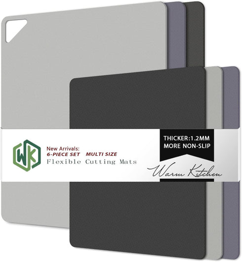 WK Flexible Cutting Board Set of 6, Plastic Cutting Boards for Kitchen, Non Slip Mats with Hole, BPA Free, Dishwasher
