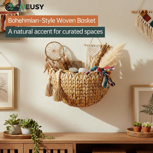 Coeusy Scalloped Wall Basket,Boho Wall Decor Basket,Big Wicker Hanging Baskets for Nursery,Door,Plants,Mail,Natural