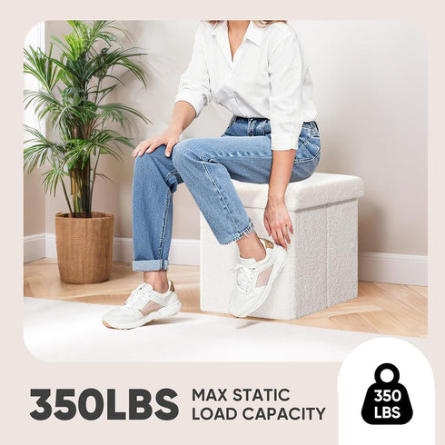 White,15"x15"x15" PINPLUS Storage Ottoman Cube Square Shaped Ottomans with Storage Foot Stool Footrest for Lving Room