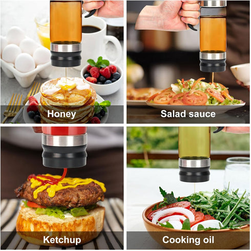 YIK TUNG 12 Oz Glass Honey Dispenser Pot with Silicone Base No Drip Honey Container Jar, Maple Syrup Dispenser