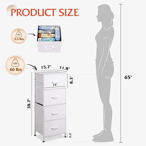 WLIVE Dresser with 4 Drawers, Storage Tower Organizer Unit for Bedroom, Hallway, Entryway, White