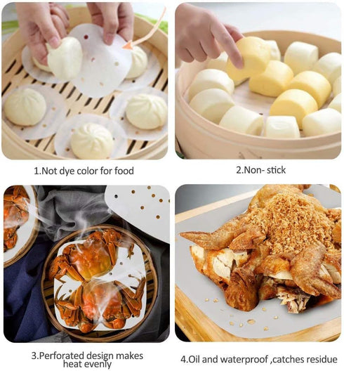 200pcs 8.5inch Square Perforated Parchment Paper Sheets - Premium Nonstick Bamboo Steamer Liner for Baking