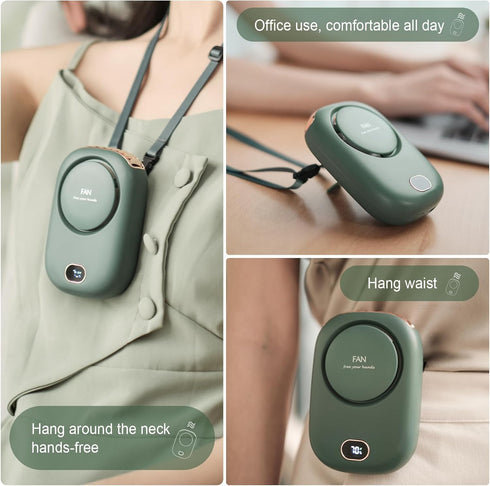 Portable Neck Fan, Hanging Neck Fan Hands Free with Adjustable Lanyard and Bracket, USB Rechargeable Bladeless Mini Fans Portable, 3 Speeds for Women Kids Outdoor Travel, Green by PiKaPiKaP