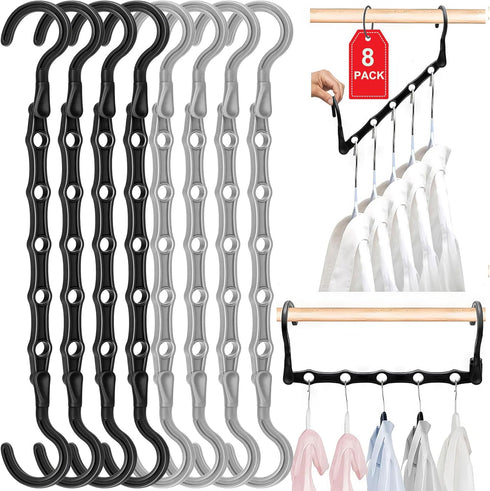 Closet Organizers and Storage, 8 Pack Stronger Space Saving Hangers with 5 Holes for Heavy Clothes, Magic Home