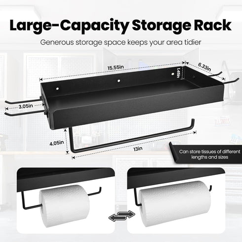 Tongyuyan 2 Garage Paper Towel Holder with Shelf & Detachable Hooks - Wall Mount Shop Towel Holder & Paper Towel Holder