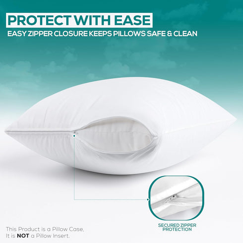 Utopia Bedding Waterproof Pillow Protectors, King Size (2 Pack, White) – Bed Bug Proof Encasement Covers 20 x 38 Inches
