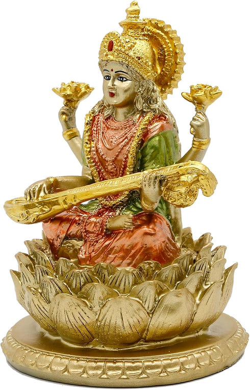 Hindu Goddess Saraswati Idol - 6.5" H Statue for Knowledge, Music, Arts, Indian Diwali Gifts for Home