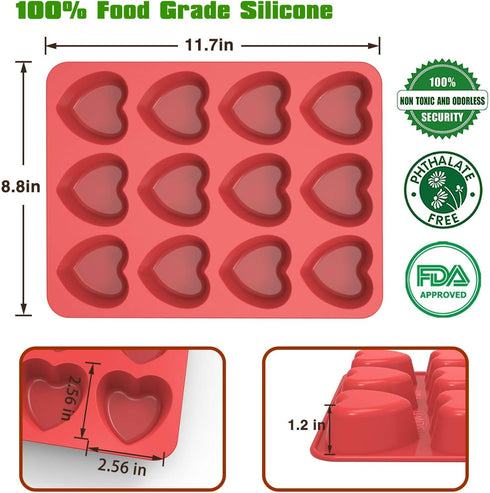SILIVO Silicone Heart Shaped Muffin Pan (2 Pack), Nonstick Mini Molds for Baking Cupcakes, Brownies, Egg Bites