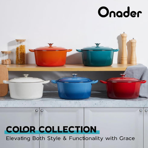6 Onader Enameled Cast Iron Dutch Oven, QT Dutch Oven Pot with Lid, Heavy Duty Cookware for Sourdough Bread Baking
