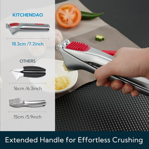 KITCHENDAO Heavy-Duty Garlic Press with Built-in Scraper & Cleaning Pusher, No Peeling Garlic Crusher with Large