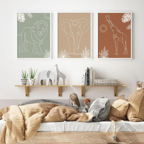 Youillne 16x24 Inch Set 3 Safari Nursery Wall Art Pictures Baby Animal Canvas Wall Decor Boho Jungle Wall Art Kids