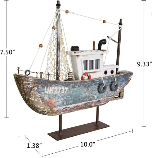 Sailboat Wood Nautical Decor with LED Light - Decorative Sailing Boat Model Beach Themed Ship Table Centerpiece Rustic